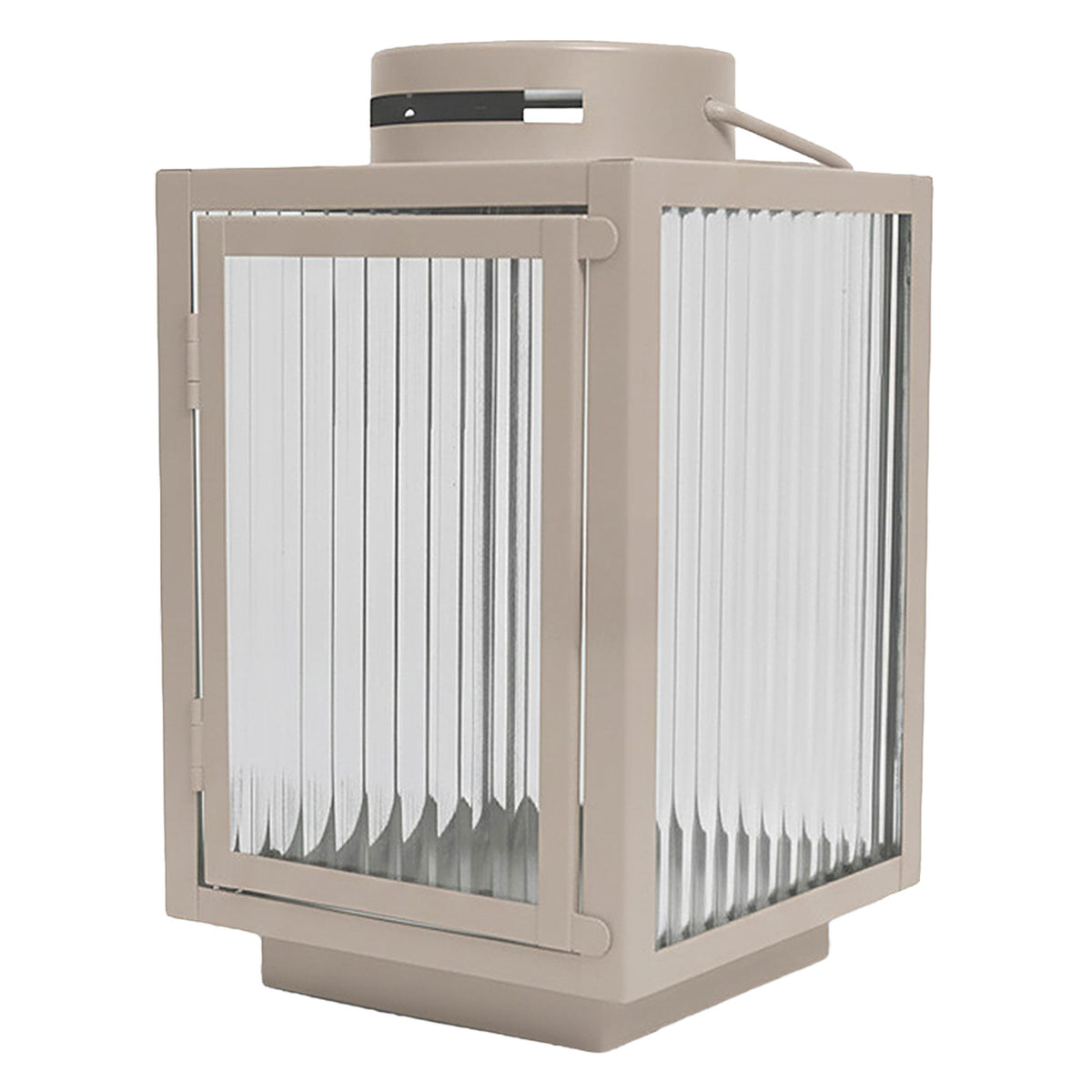 Lille beige Sagaform Liv lygte, 26 cm, med ribbet glas og ramme i metal