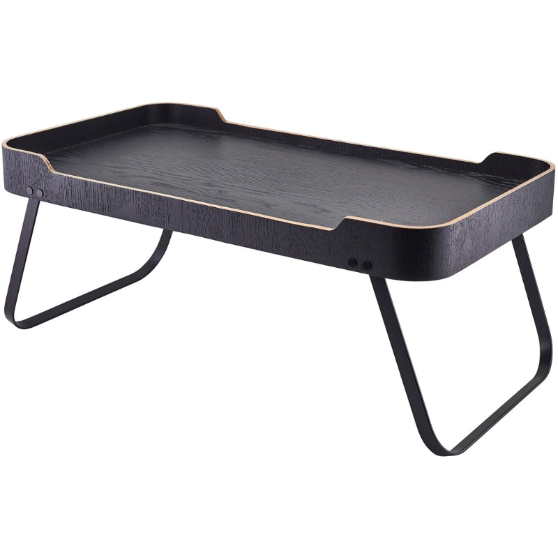 Sort roomservice-bakke i finér med foldbare metalben fra Genware