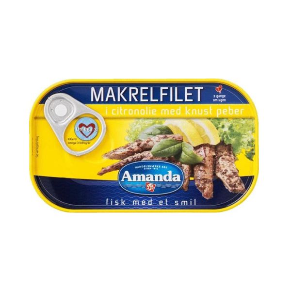 Amanda makrelfileter i citronolie med groft knust peber, 125 g