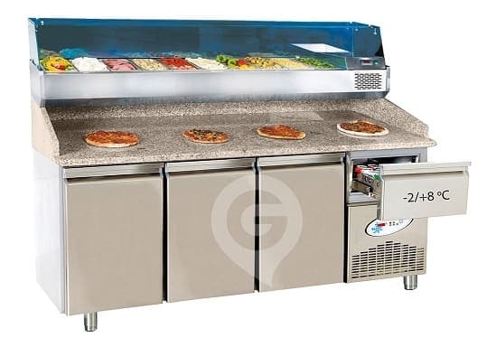 Frenox pizzadisk med tre døre og én skuffe til dejbakker i 1/1 GN