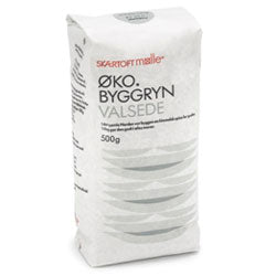 Pose med Skærtoft Mølle økologiske valsede byggryn, 500 g