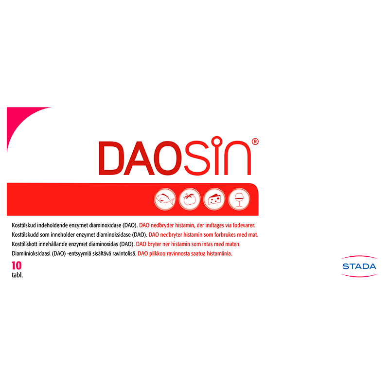 Pakke med Daosin tabletter med diaminoxidase-enzym og C-vitamin, 10 stk.