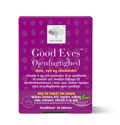 Se New Nordic Good Eyes Øjenfugtighed 30 tabl. ✔ Kæmpe udvalg i  New Nordic - Køb online på udsalg og tilbud lige nu ✔ Hurtig levering: 1 - 2 Hverdage samt billig fragt - Varenummer: HG-45228 og barcode / Ean: 5021807011025 på lager - Udsalg på Kosttilskud > Tilbud > Populære varer Spar op til 51% - Over 1354 design mærker på udsalg