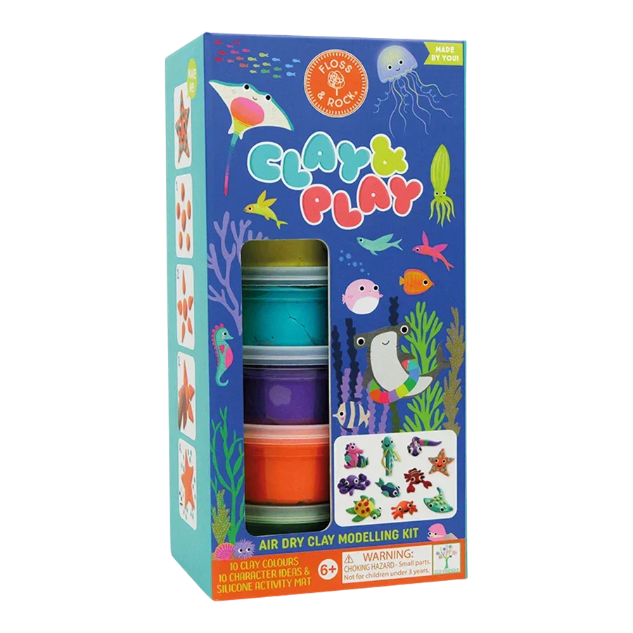 Floss & Rock Clay & Play Ocean-sæt med selvhærdende ler til at skabe havdyr