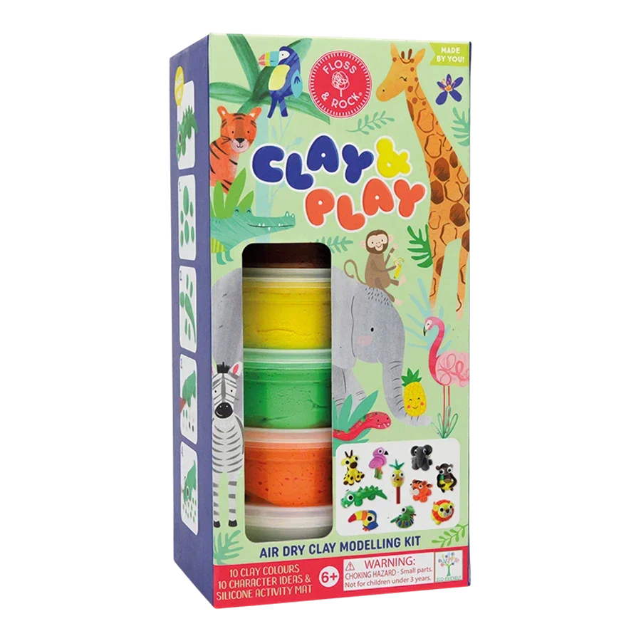 Floss & Rock Clay & Play Jungle sæt med selvhærdende ler til at forme junglevenner