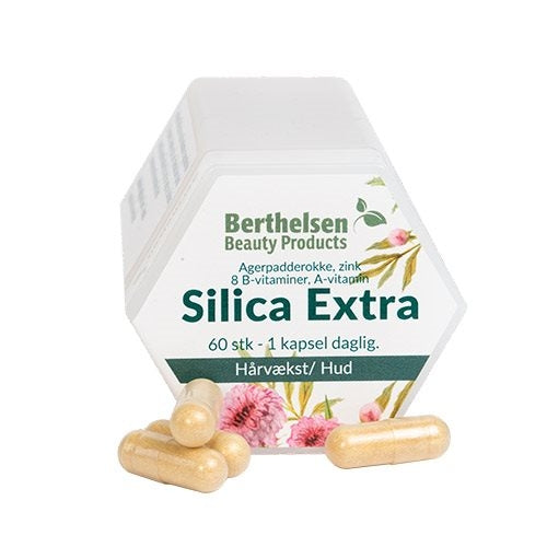 Pakke med Berthelsen Silica Extra kosttilskud, 60 kapsler med B-vitaminer og zink