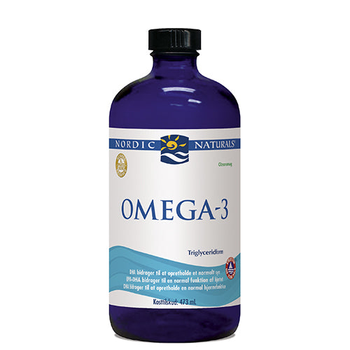 Flaske Nordic Naturals Omega 3 med citrussmag, flydende fiskeolie, 473 ml