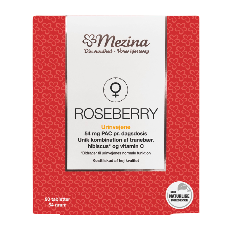 Pakning med Mezina Roseberry kosttilskud i tabletform, 90 tabletter