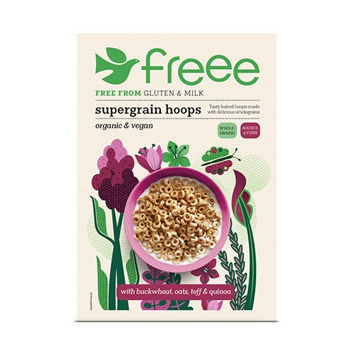 Pakke med Doves Farm Supergrain Hoops, glutenfri og økologisk, 300 gram