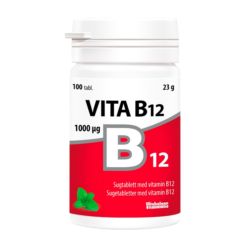 Pakning med Vitabalans Vita B12 sugetabletter, 100 tabletter