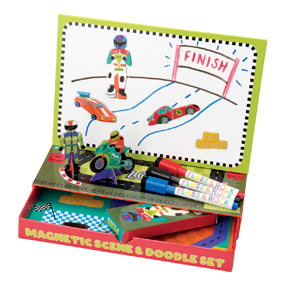 Floss & Rock magnetisk lege- og tegnesæt med Cars-tema, tegneplade, magneter og figurer