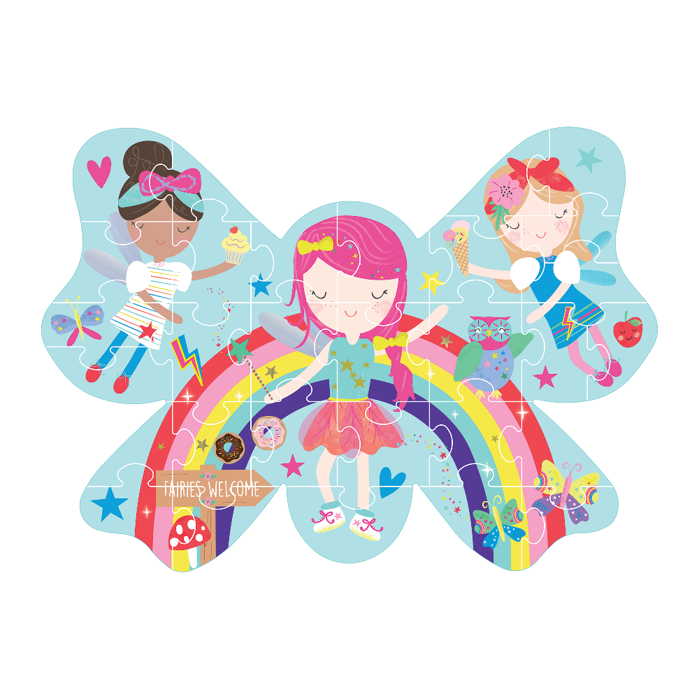 Floss & Rock Rainbow Fairy puslespil i facon med 30 brikker i æske med håndtag