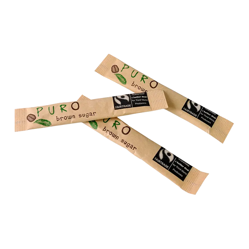 Kasse med Puro sukkersticks i brunt sukker, 1000 stk. à 3 g