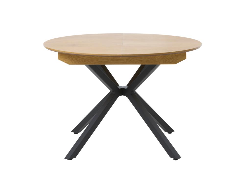 Cesura rundt spisebord fra Unique Furniture i natur eg melamin med sort metal og tillægsplader