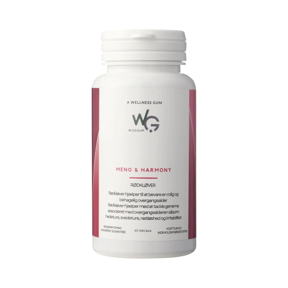 Pakning med WiseGum Meno & Harmony tyggegummi med rødkløverekstrakt, 60 stk