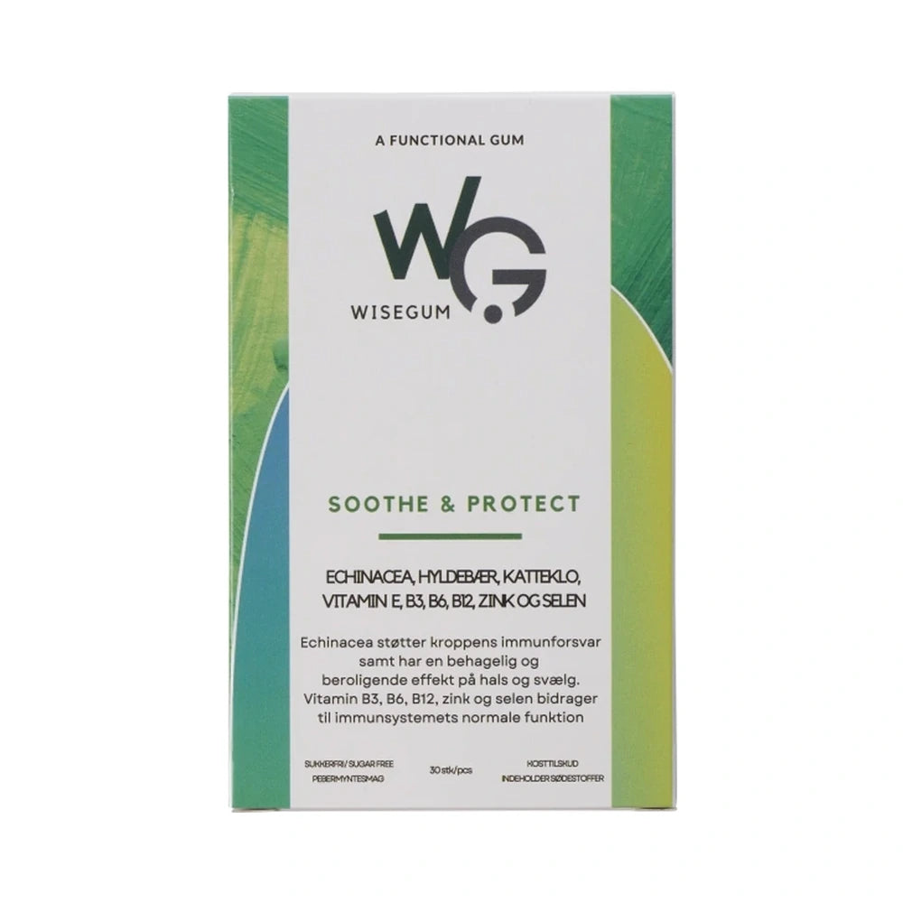 Pakning med WiseGum Soothe & Protect tyggegummi med echinacea, 30 stk