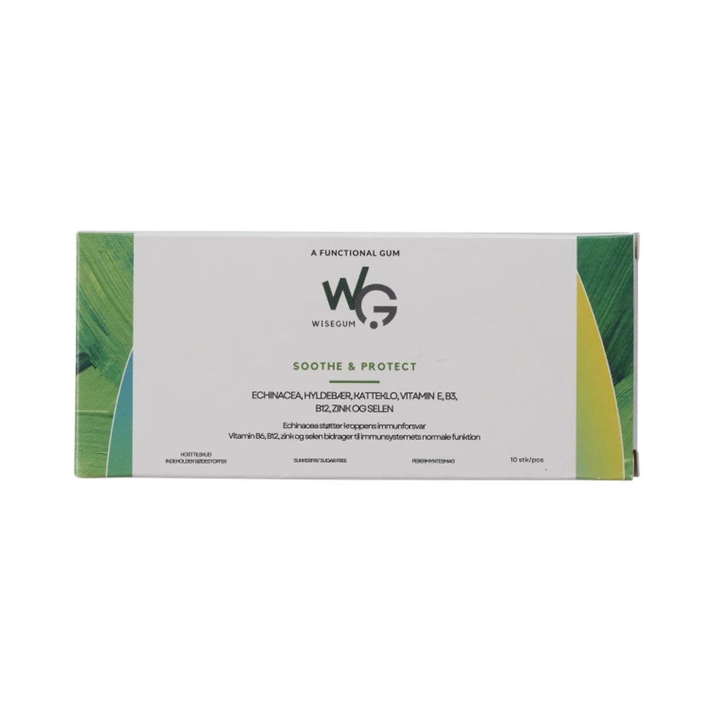 Lille pakning med 10 stk. WiseGum Soothe & Protect tyggegummi