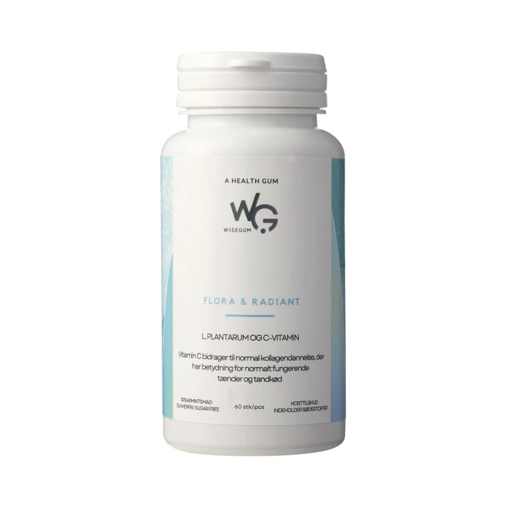Pakning med WiseGum Flora & Radiant tyggegummi, kosttilskud, 60 stk
