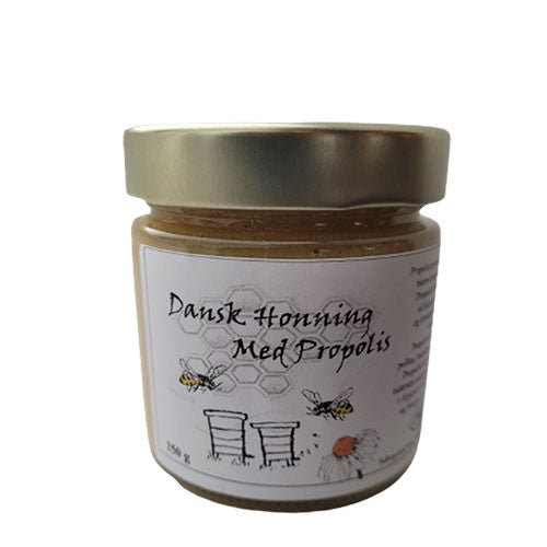 Glas med dansk honning med propolis, 250 gram, fra Søbogaard