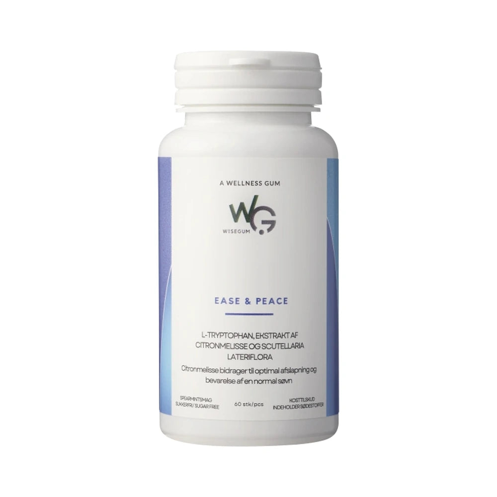 Pakning med WiseGum Ease & Peace tyggegummi, kosttilskud, 60 stk