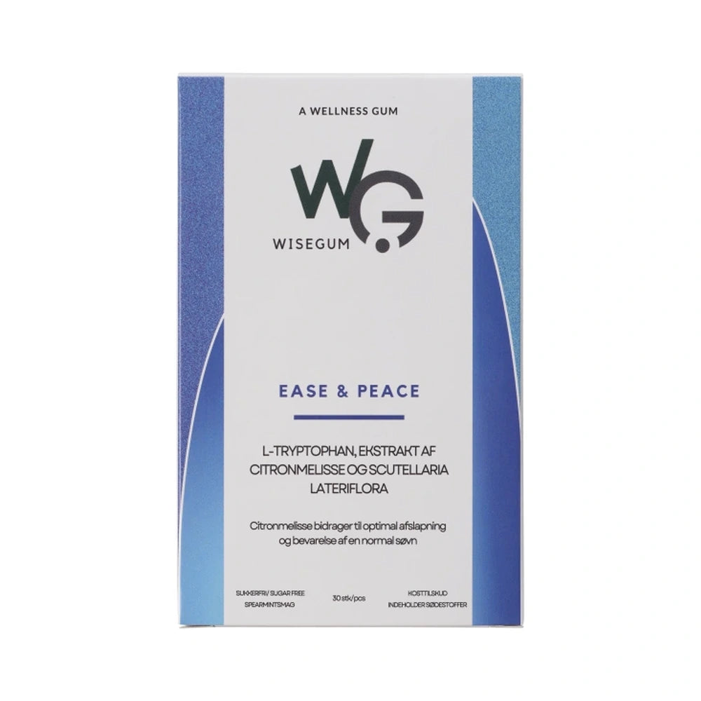 Pakning med WiseGum Ease & Peace tyggegummi med citronmelisse, 30 stk