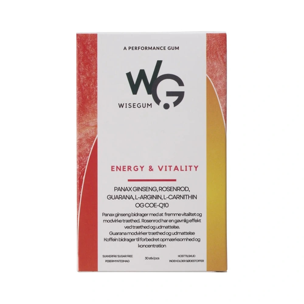 Pakning med WiseGum Energy & Vitality tyggegummi, 30 stk