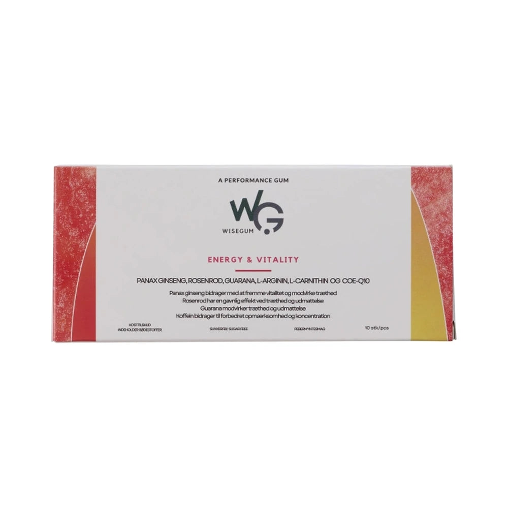 Lille pakning med 10 stk. WiseGum Energy & Vitality tyggegummi