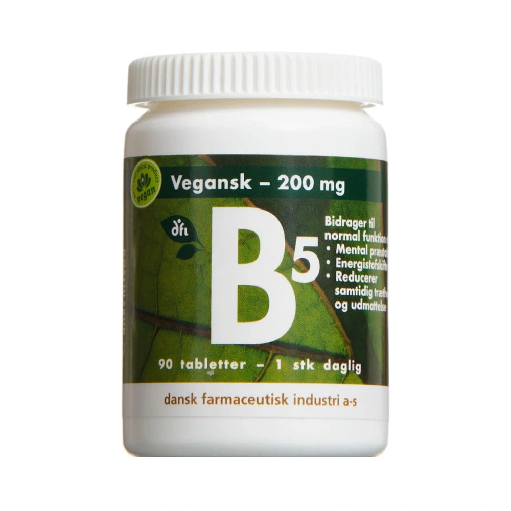 Dansk Farmaceutisk Industri vitamin B5 200 mg vegansk i bøtte med 90 tabletter
