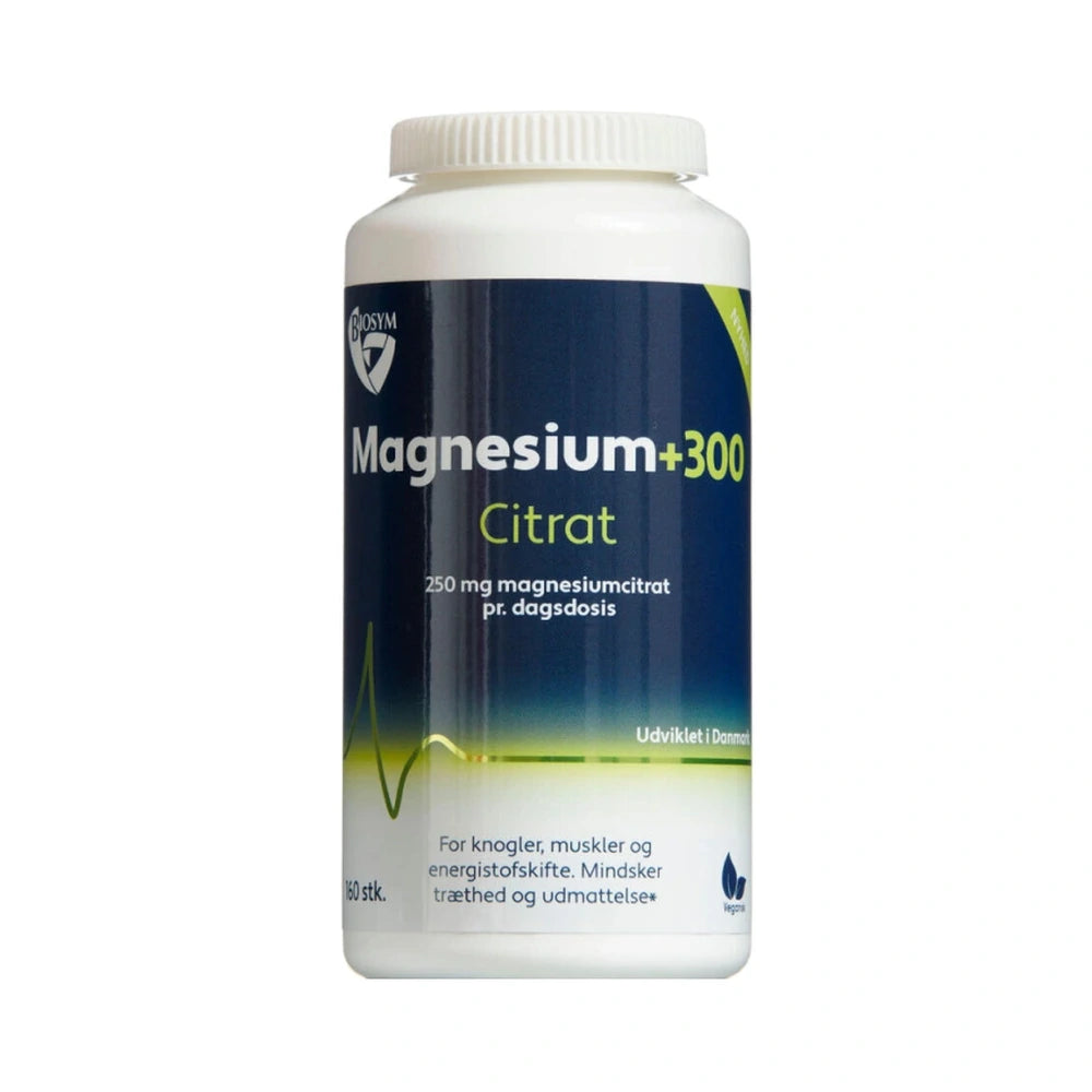 Biosym Magnesium+300 Citrat kosttilskud, pakke med 160 stk