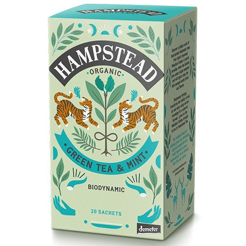 Æske med økologisk grøn te og mint, 20 breve, fra Hampstead Tea