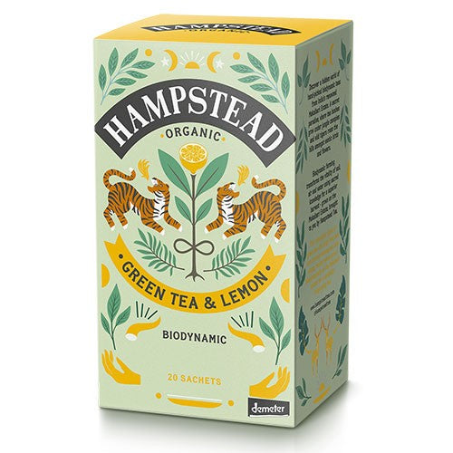 Æske med Hampstead Tea økologisk grøn te med citron, 20 tebreve