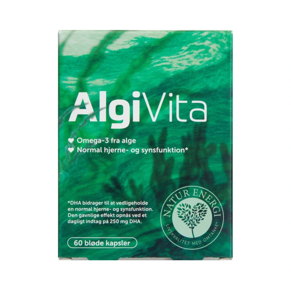Pakning med AlgiVita omega-3 DHA fra alger, 60 stk.