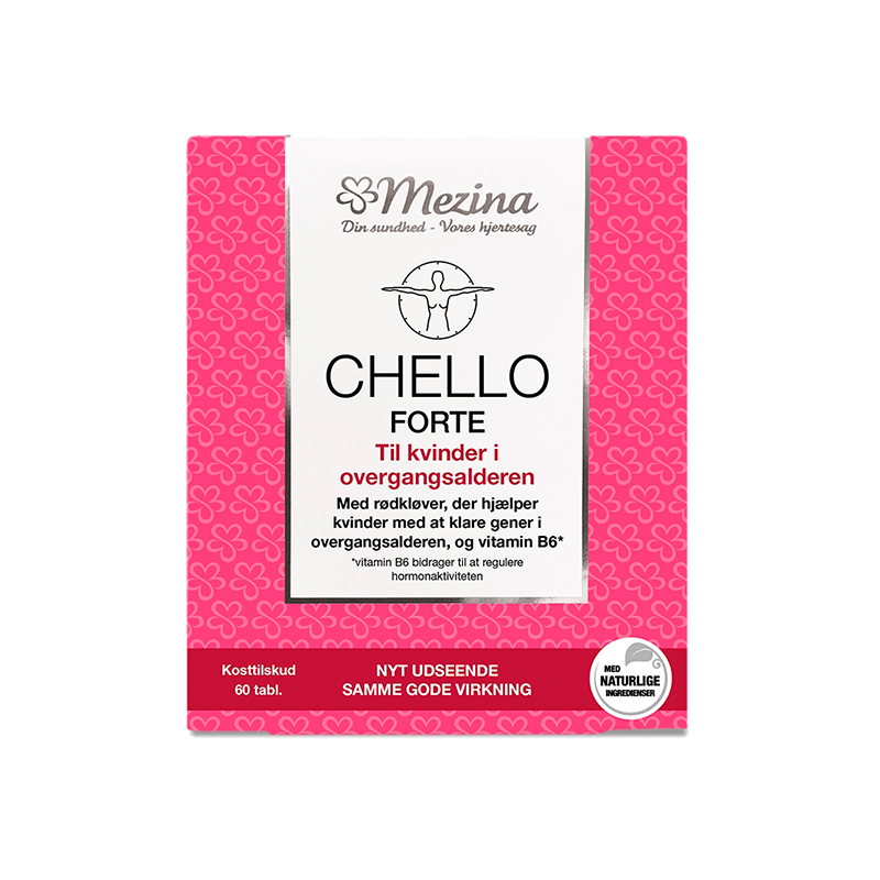 Mezina Chello Forte kosttilskud i pakning med 60 tabletter