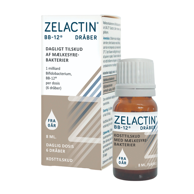 Flaske med Zelactin BB-12 dråber, kosttilskud til spædbørn, 8 ml
