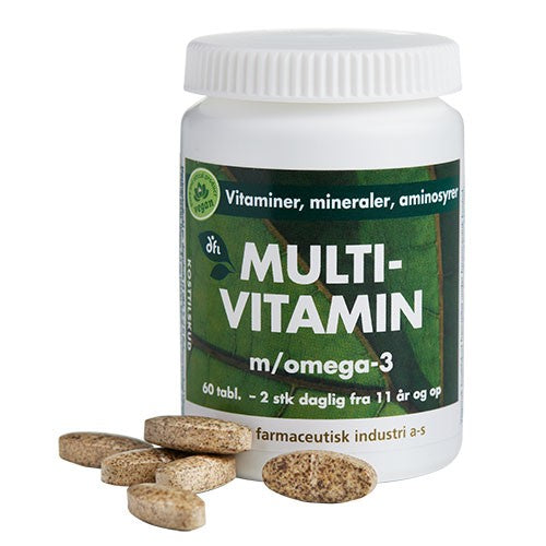 Pakning med multivitamin med omega 3, 60 tabletter, fra Grønne dfi vitaminer