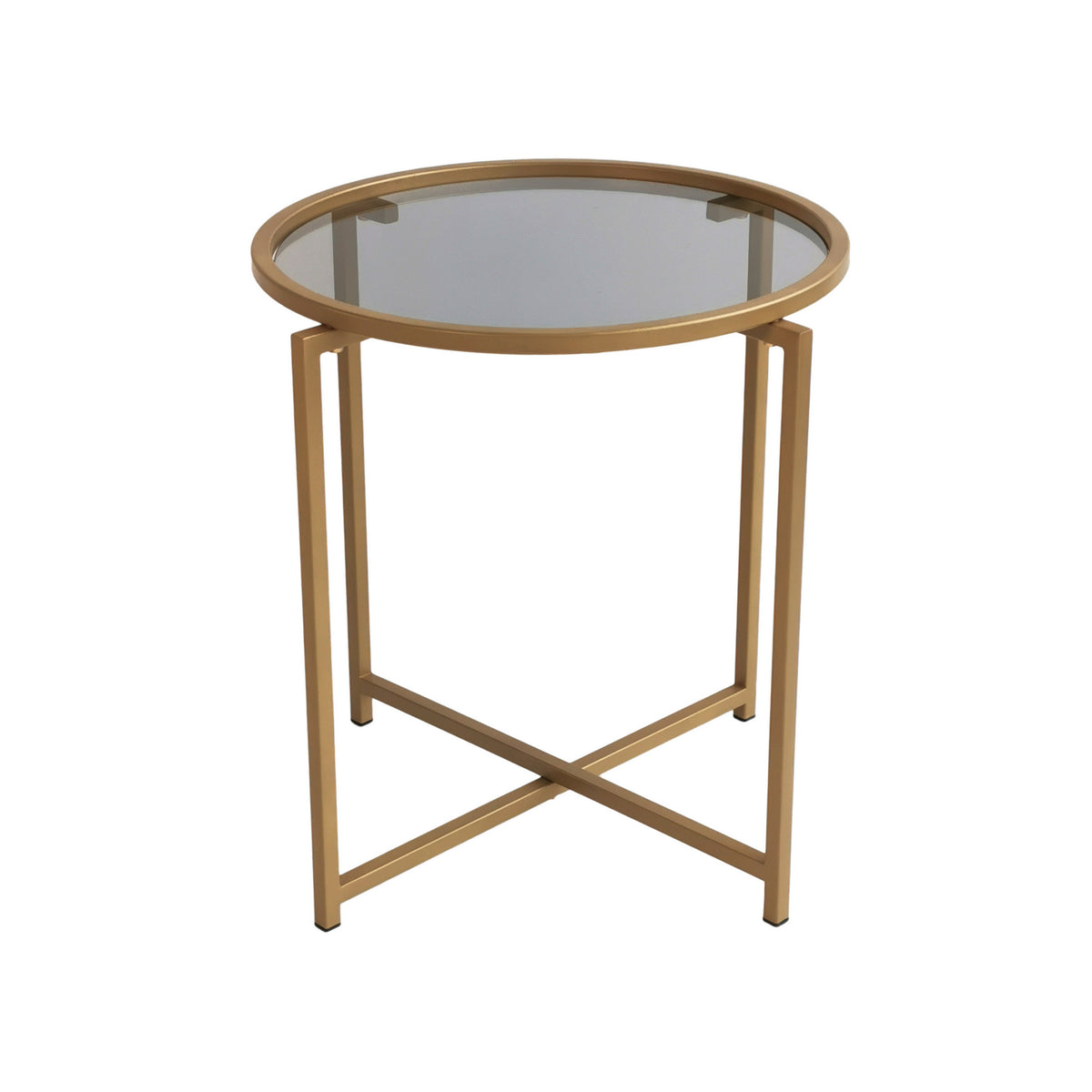 Nordvärk S407 rundt sofabord med røgfarvet glas og guld metal, Ø50 cm