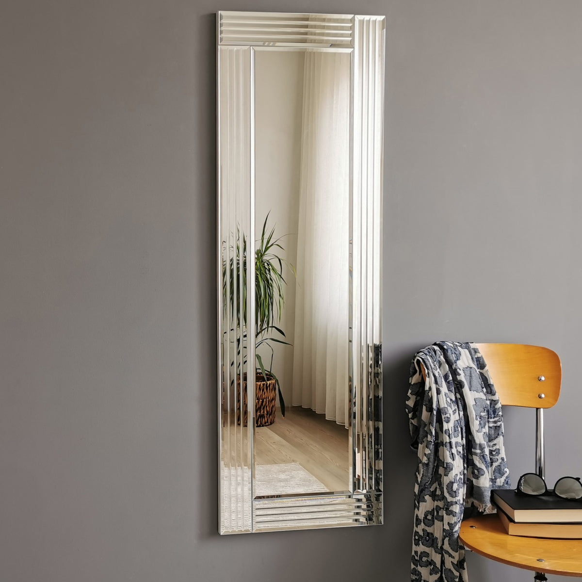 Nordvärk A303 rektangulært vægspejl i spejlglas og sølv MDF, 120x40 cm