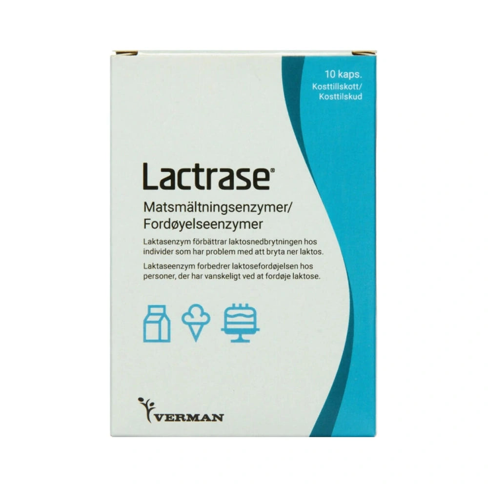 Pakning med Lactrase kapsler med laktaseenzym, 10 stk.