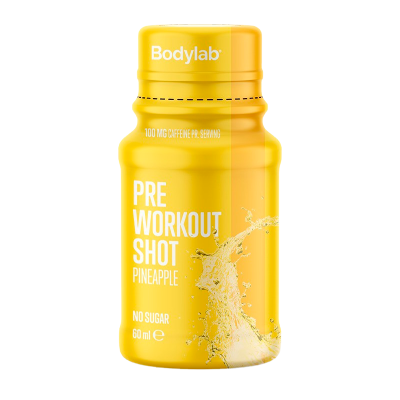 Bodylab Pre Workout Shot med ananassmag, 60 ml drikkeshot med koffein og B-vitaminer