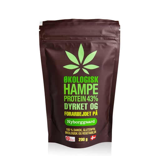 Pose med Nyborggaard økologisk hampeprotein 43%, proteinpulver 200 g