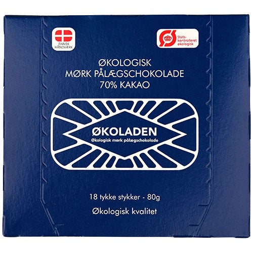 Økoladen økologisk mørk pålægschokolade 70 %, 18 stk, 80 gram