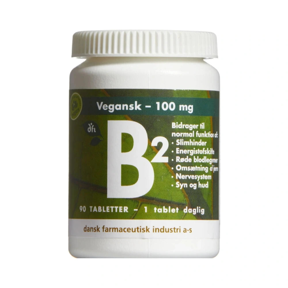 Pakning med Grønne Vitaminer B2 100 mg, vegansk vitamintilskud