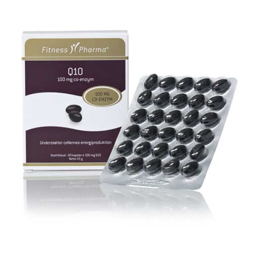 Fitness Pharma Q10 100 mg, kosttilskud med coenzym Q10 i pakning med 60 kapsler