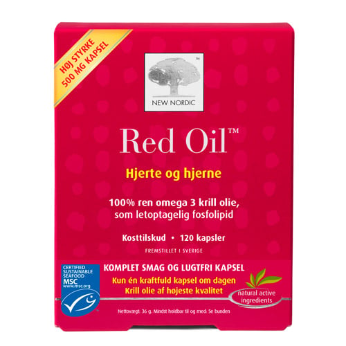 Pakning med New Nordic Red Oil krillolie, 120 kapsler