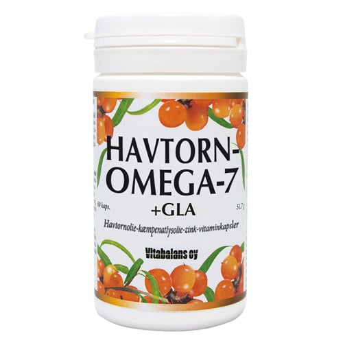 Pakning med Vitabalans Havtorn-Omega-7 + GLA kosttilskud, 60 kapsler