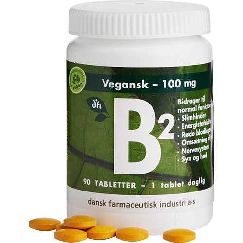 Pakning med B2-vitamin 100 mg, 90 tabletter, fra Grønne dfi vitaminer