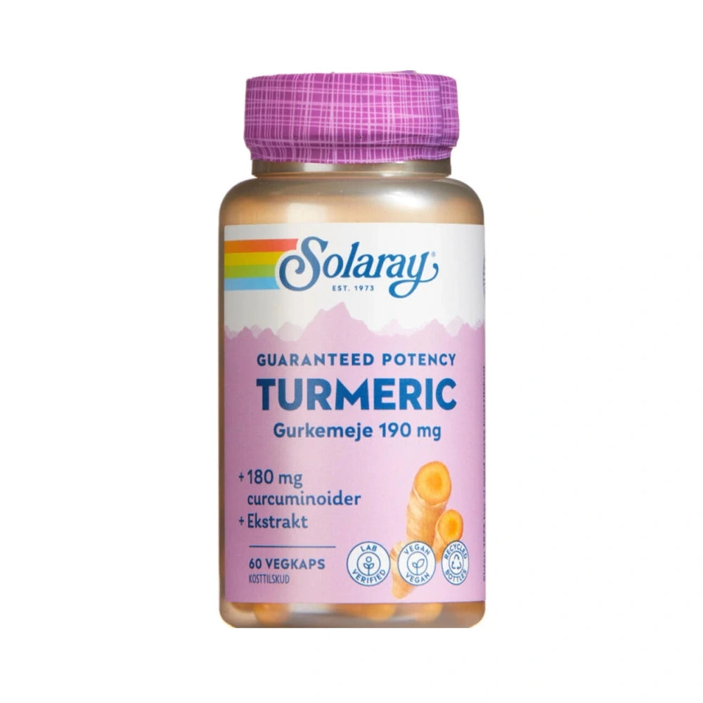 Pakning med Solaray Turmeric gurkemejekapsler, 60 stk
