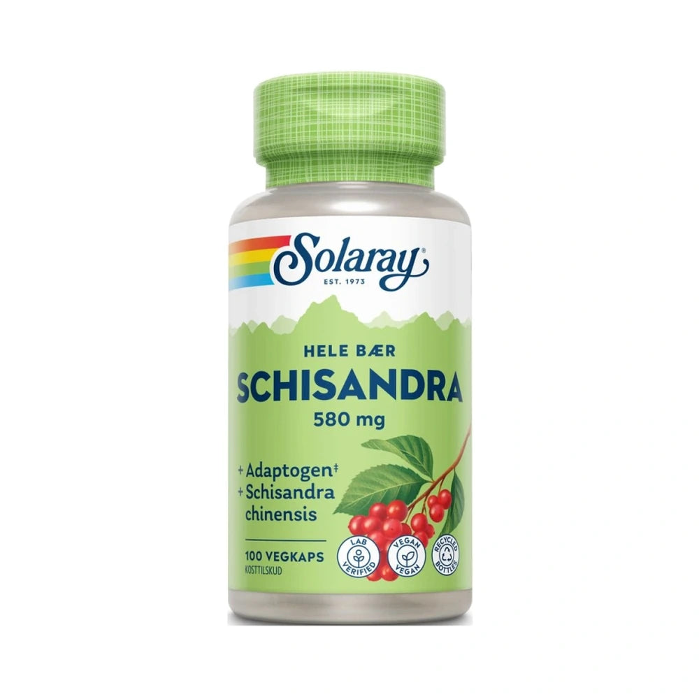 Glas med Solaray Schisandra, kosttilskud med schisandrabær i 100 vegetabilske kapsler
