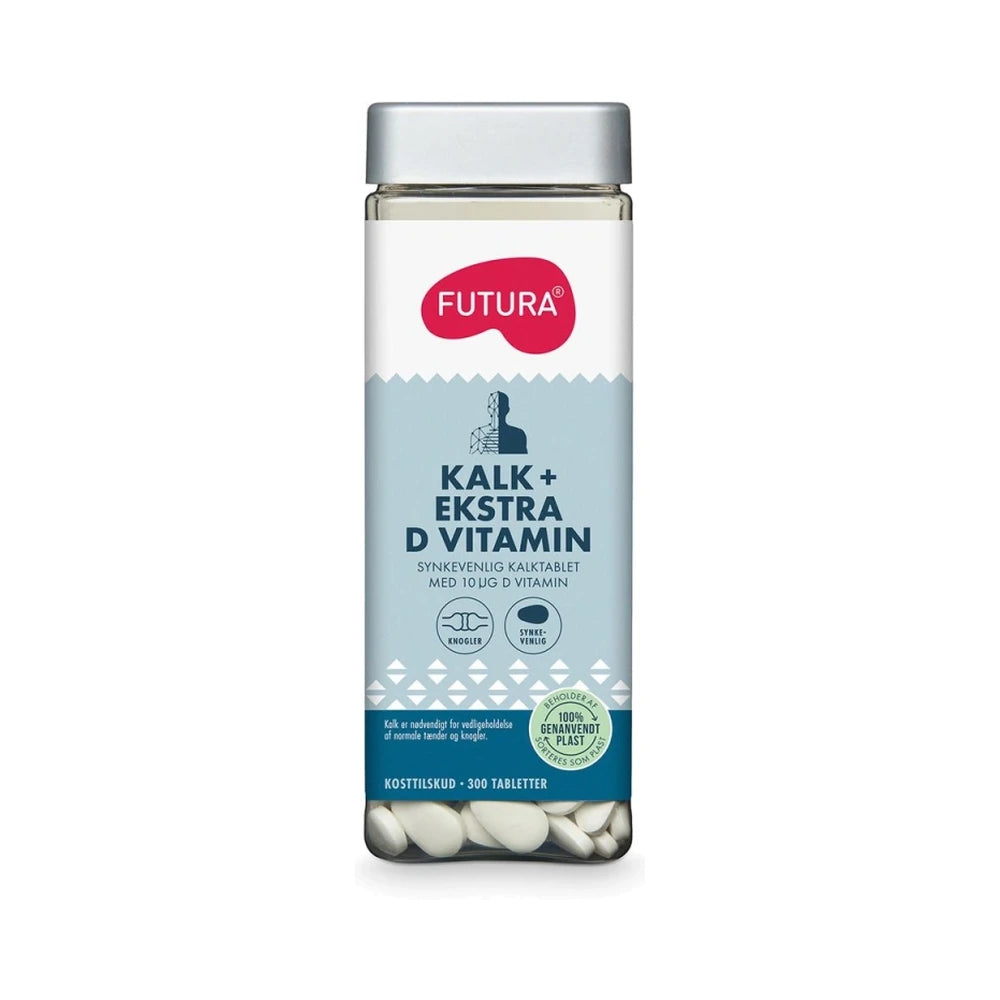Pakning med Futura Kalk + Ekstra D-vitamin, kosttilskud med kalk og D3, 300 tabletter