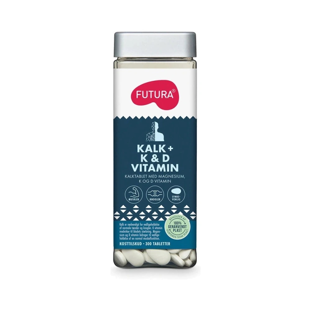Pakning med Futura Kalk + K & D-vitamin, tabletkosttilskud med calcium og magnesium, 300 stk